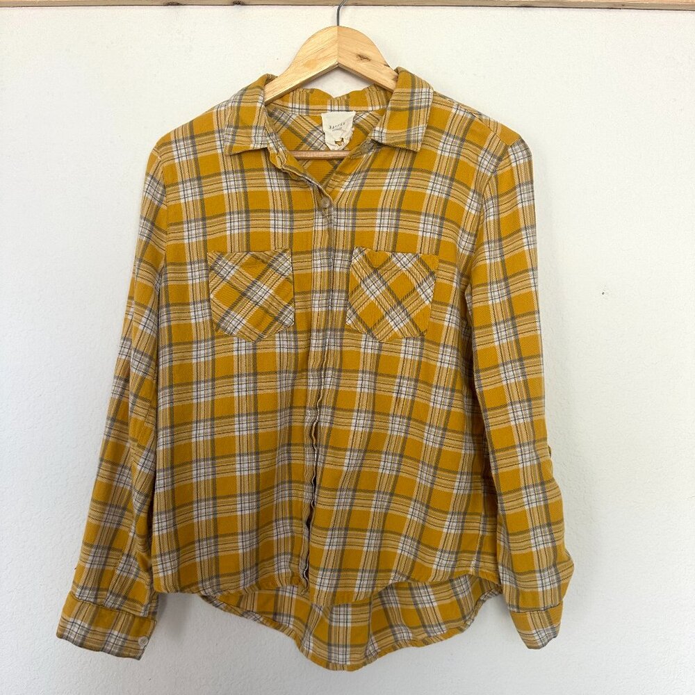 Mustard Yellow Plaid Flannel Shirt